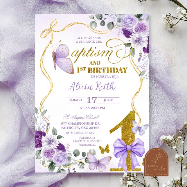Invitation Papillon Violet Pournio et Premier Anniversaire Es (Créateur téléchargé)