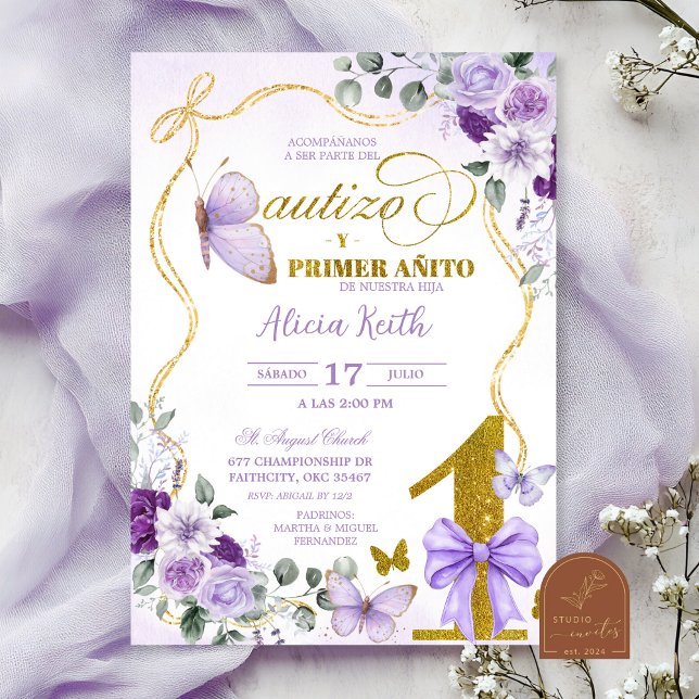 Invitation Papillon Violet Pournio et Premier Anniversaire Es (Créateur téléchargé)