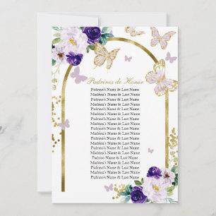 Invitation Papillon Violet Quinceañera Parrains d'Honneur