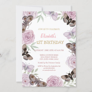 Invitation Papillons à l'aquarelle chic rayures Anniversaire