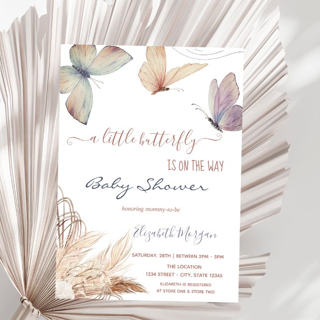 Invitation Papillons à l'aquarelle Herbe de Pampas (Créateur téléchargé)