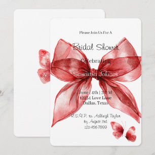 Invitation Papillons à Ruban Rouge Baby Shower Fille 