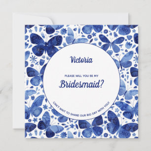 Invitation Papillons Aquarelle Bleu Be My Bridesmaid