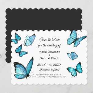 Invitation Papillons aquarelle bleue moderne save the date