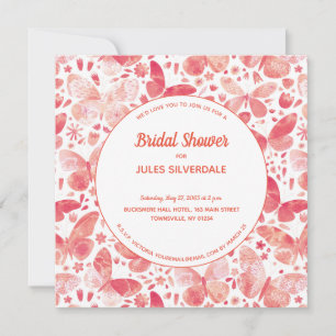 Invitation Papillons Aquarelle Corail Fête des mariées rose