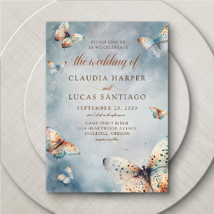 Invitation Papillons Aquarelle Turquoise Terracotta Mariage I