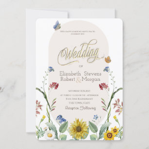 Invitation Papillons au tournesol sauvage Mariage