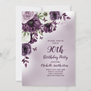Invitation Papillons aux fleurs blanches violettes 90e annive