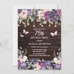 Invitation Papillons aux fleurs rose pourpre Anniversaire rus