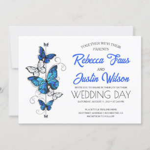 Invitation Papillons bleu et blanc Monarque de Morpho