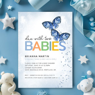 Invitation Papillons bleus à deux Baby showers jumeaux