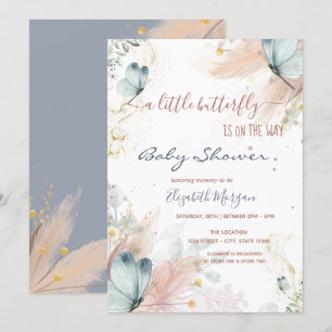 Invitation Papillons bleus à l'aquarelle Herbe de la pampa