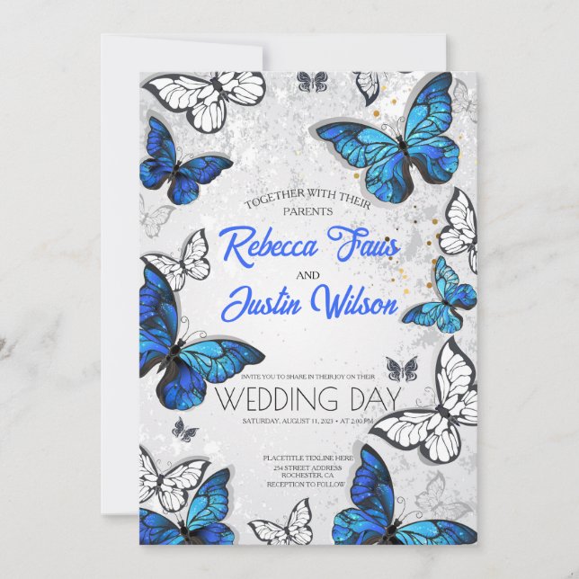 Invitation Papillons bleus et blancs Morpho Monarch (Devant)