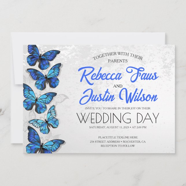 Invitation Papillons bleus et blancs Morpho Monarque (Devant)