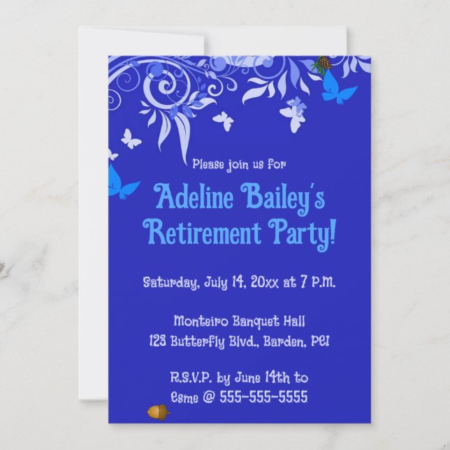 Invitation Papillons bleus et volutes modifiables (Devant)
