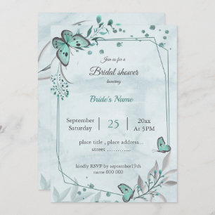 Invitation Papillons bleus turquoises feuille douche à nage f