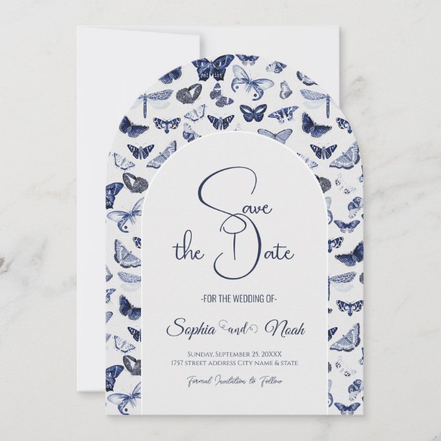 Invitation Papillons Bleus Vintage (Devant)