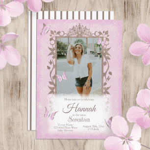 Invitation Papillons Brown rose clair fête d'anniversaire