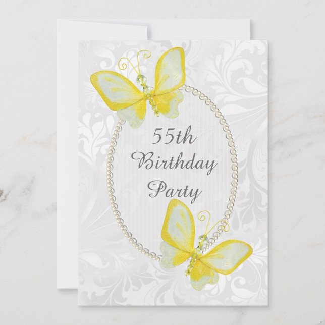 Invitation Papillons chic Damask 55e Anniversaire Double Face (Devant)