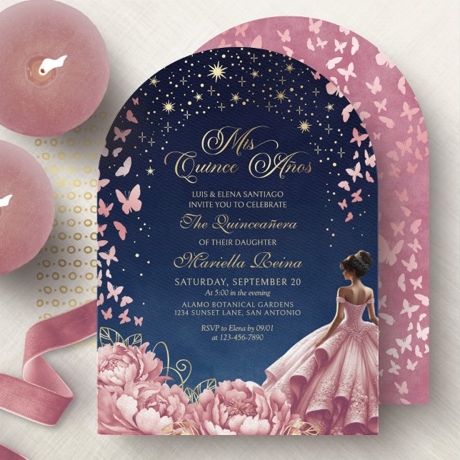 Invitation Papillons Ciel de nuit rose pâle Quinceanera (Créateur téléchargé)