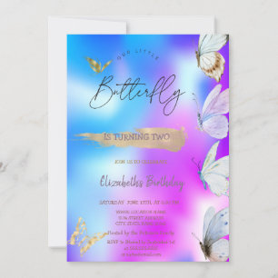 Invitation Papillons Colorés Anniversaire Holographique Cool