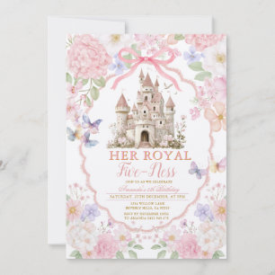 Invitation Papillons Coquette Roses Fête Royale cinq ans