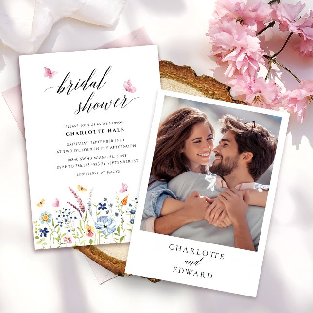 Invitation Papillons d'aquarelle Fête des mariées rose pâle (Créateur téléchargé)