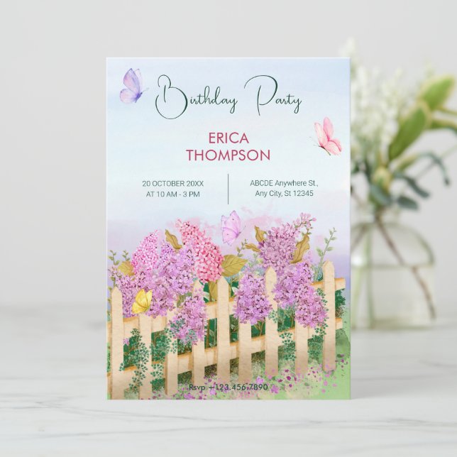 Invitation Papillons d'aquarelle rose pourpre Jardin (Debout devant)