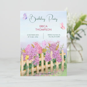 Invitation Papillons d'aquarelle rose pourpre Jardin
