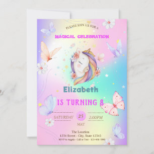 Invitation Papillons d'aquarelle Unicorn Holographie