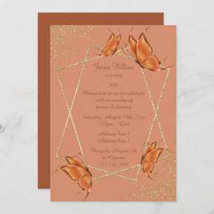 Invitation Papillons de bronze, Parties scintillant & Confett