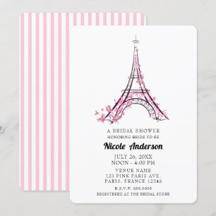 Invitation Papillons de coeur rose Paris Tour Eiffel