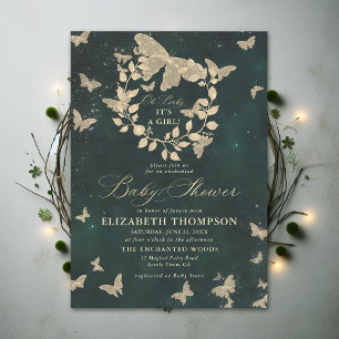 Invitation Papillons de la forêt enchantés Baby shower de ver