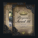 Invitation Papillons de la Tiara d'Or Roses Noires Douce 16 P<br><div class="desc">Personnalisez comme vous le souhaitez.

Remplacez la photo au dos par votre propre photo ou supprimez la photo complètement.</div>