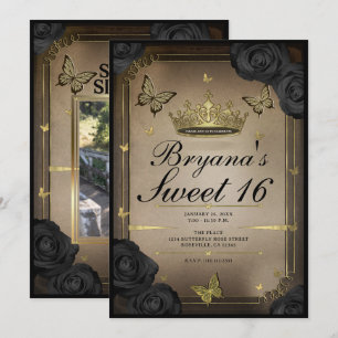 Invitation Papillons de la Tiara d'Or Roses Noires Douce 16 P