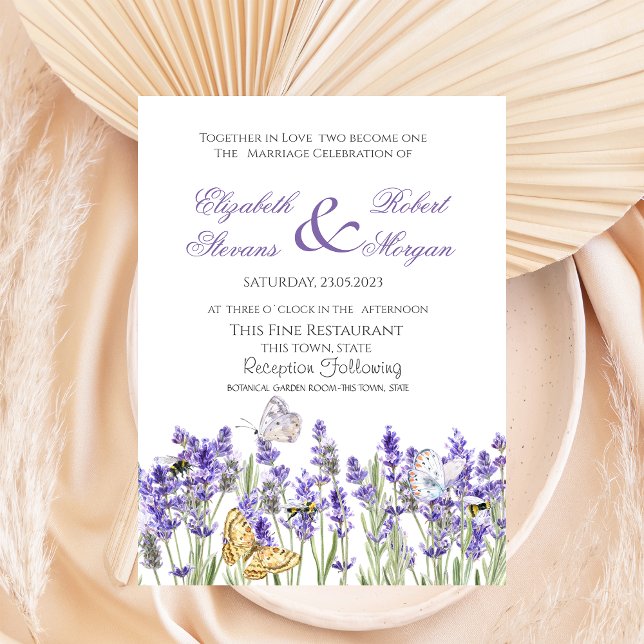 Invitation Papillons de Lavande Mariage Botanique (Créateur téléchargé)