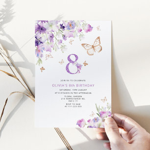 Invitation Papillons de lilas violet 8ème anniversaire