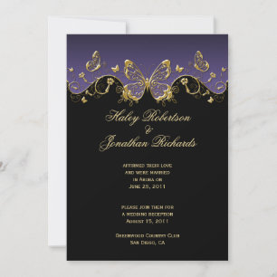 Invitation Papillons de noir pourpre doré Après le mariage