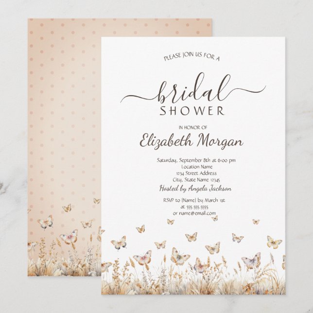 Invitation Papillons de prairie aquarelle (Devant / Derrière)