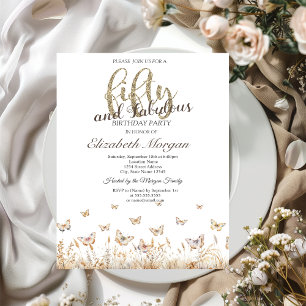 Invitation Papillons de prairie aquarelle 50e anniversaire