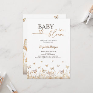 Invitation Papillons de Prairie Élégants Bébé en Fleur