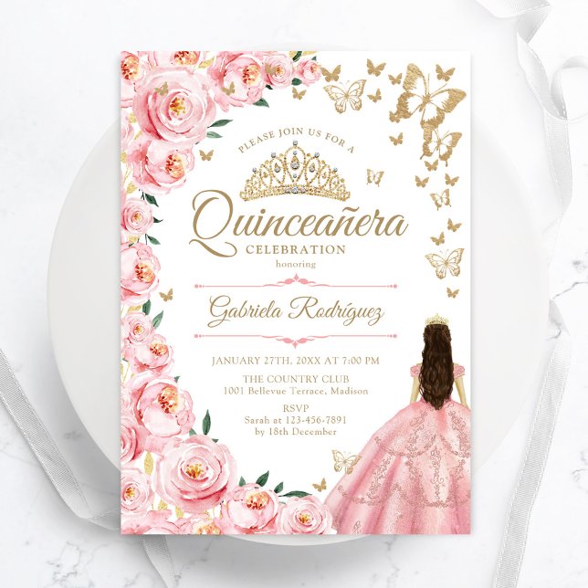 Invitation Papillons de rose or Quinceanera (Créateur téléchargé)