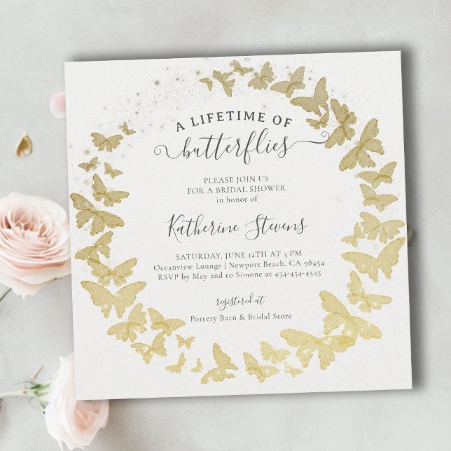Invitation Papillons de vie Wreath Fête des mariées moderne (a lifetime of butterflies bridal shower invitation gold foil butterfly garden whimsical square)
