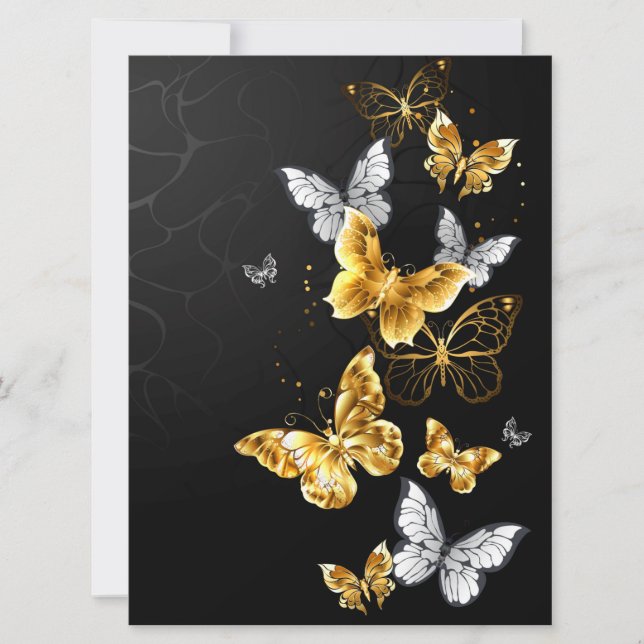 Invitation Papillons d'or et de blanc (Devant)