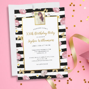 Invitation Papillons d'or Floral Imprimer Anniversaire Photo