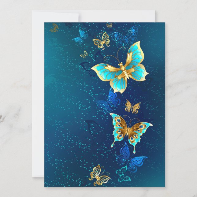 Invitation Papillons d'or sur un Arrière - plan bleu (Devant)