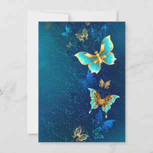 Invitation Papillons d'or sur un Arrière - plan bleu