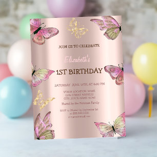 Invitation Papillons dorés aquarelle Rose Gold Anniversaire