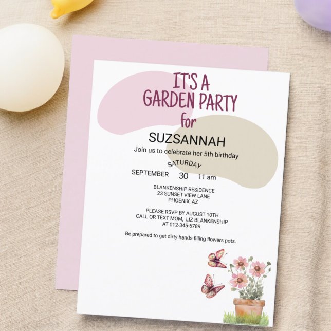 Invitation Papillons du jardin floral libellules Aquarelle (front and back garden party invitation template)
