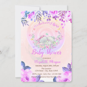 Invitation Papillons élégants de bébé éléphant floral
